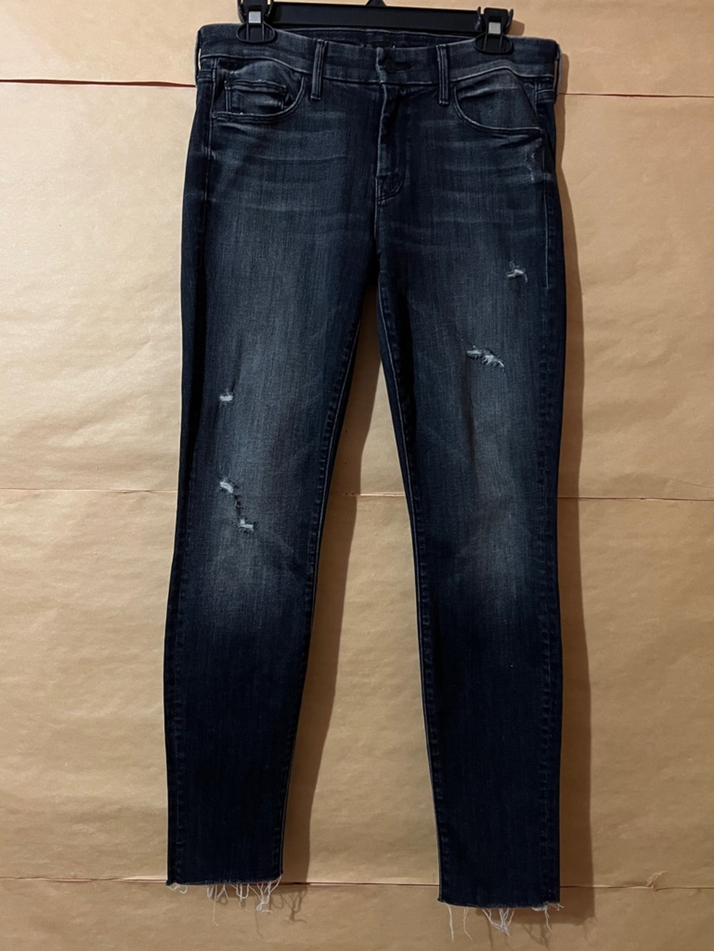 Mother | Looker Ankle Fray Jeans Crash and Burn Raw Hem Denim Size 29